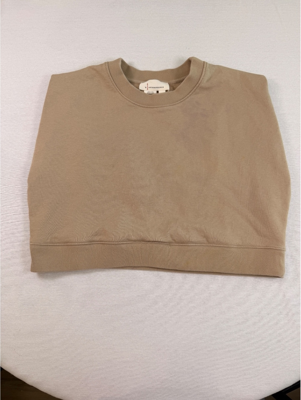 By Anthropologie Tan Cropped Crewneck Sweatshirt Pullover S